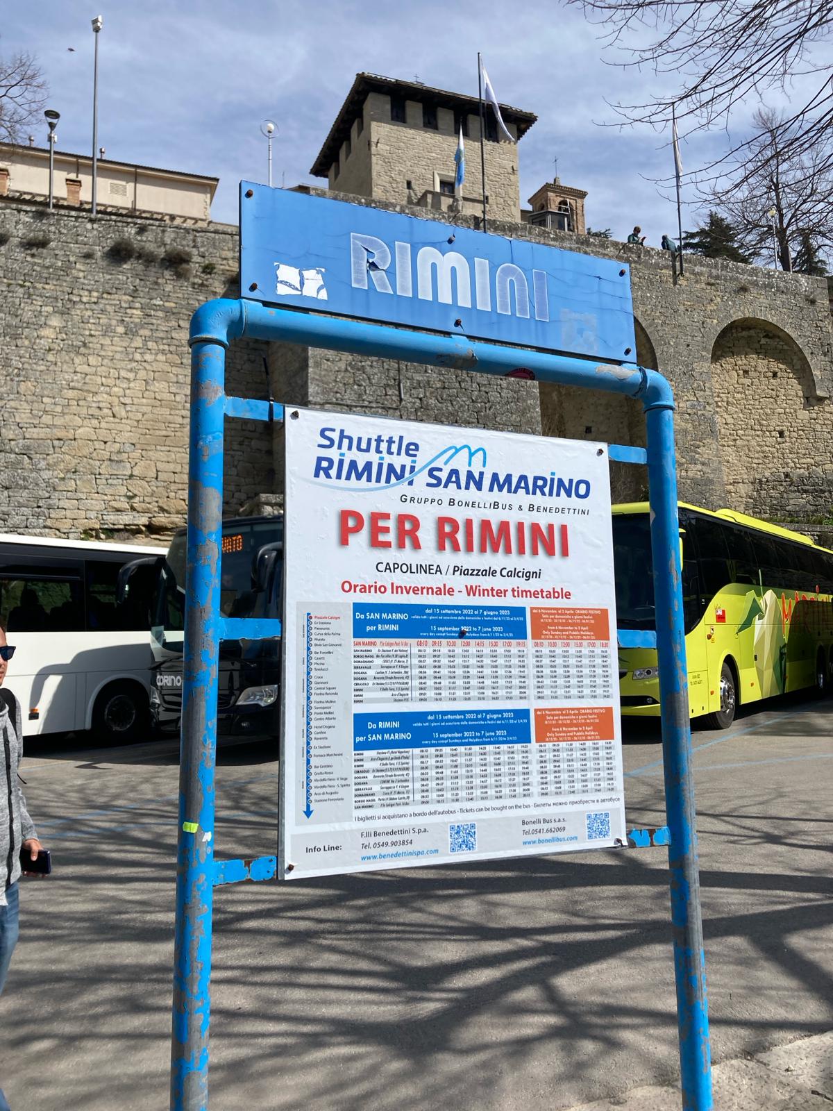 Photo by Vanessa Yeung: English and Italian bus information in the city-state San Marino